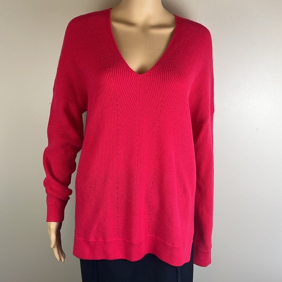 Vince Pink Cashmere Ribbed V-Neck Sweater - Picture 2 of 6